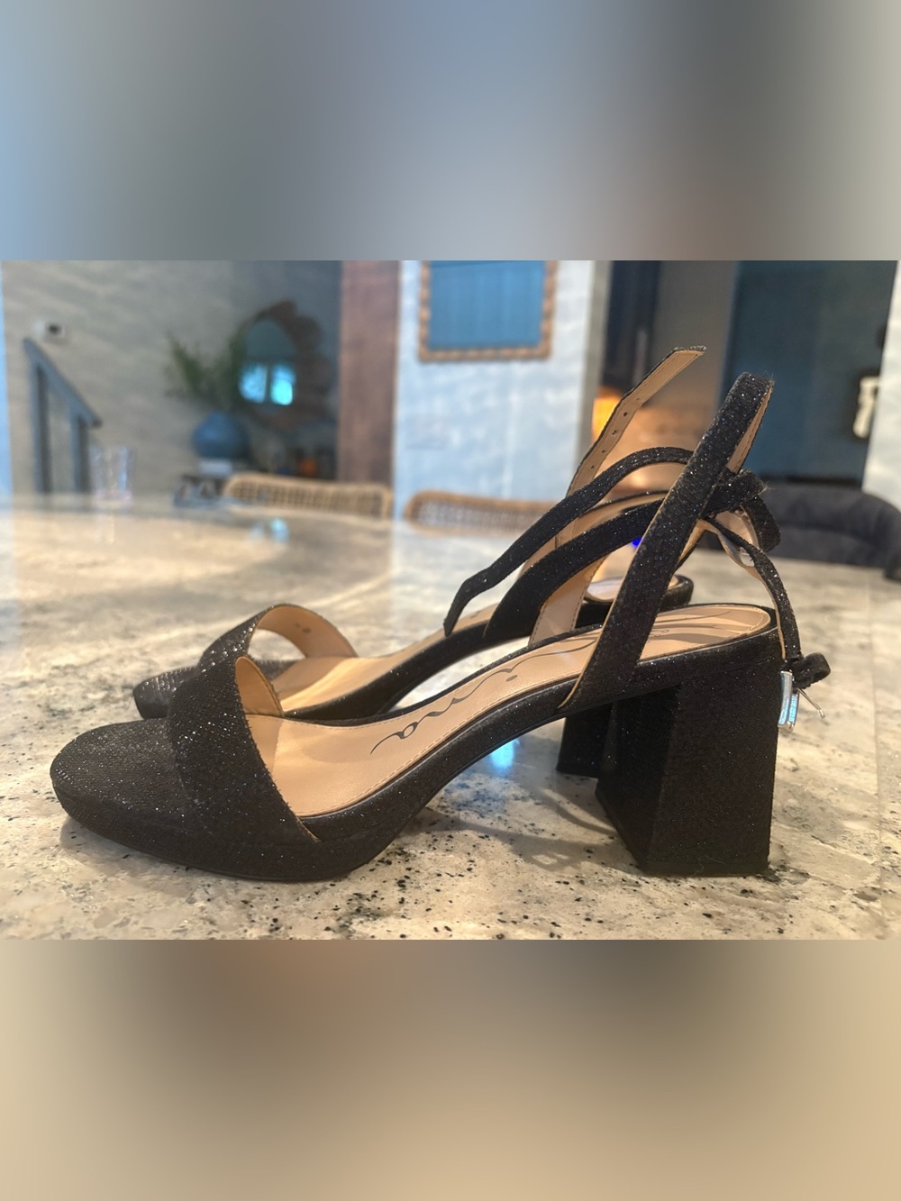 Nina Dark Navy Glitter Block Heel Sandals